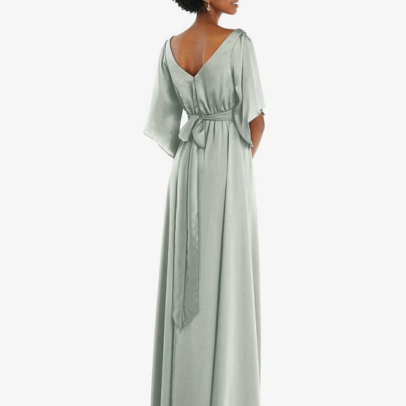 DESSY ASYMMETRIC BELL SLEEVE WRAP MAXI DRESS WITH FRONT SLIT - Picture 2 of 3